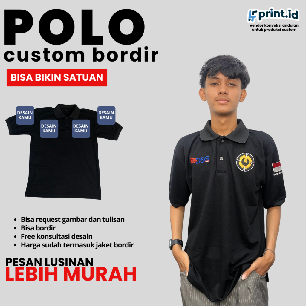 KAOS POLO SABLON BORDIR  / KAOS KERAH POLOSHIRT / BAJU POLO SABLON CUSTOM / KAOS KERAH KAOS SERAGAM