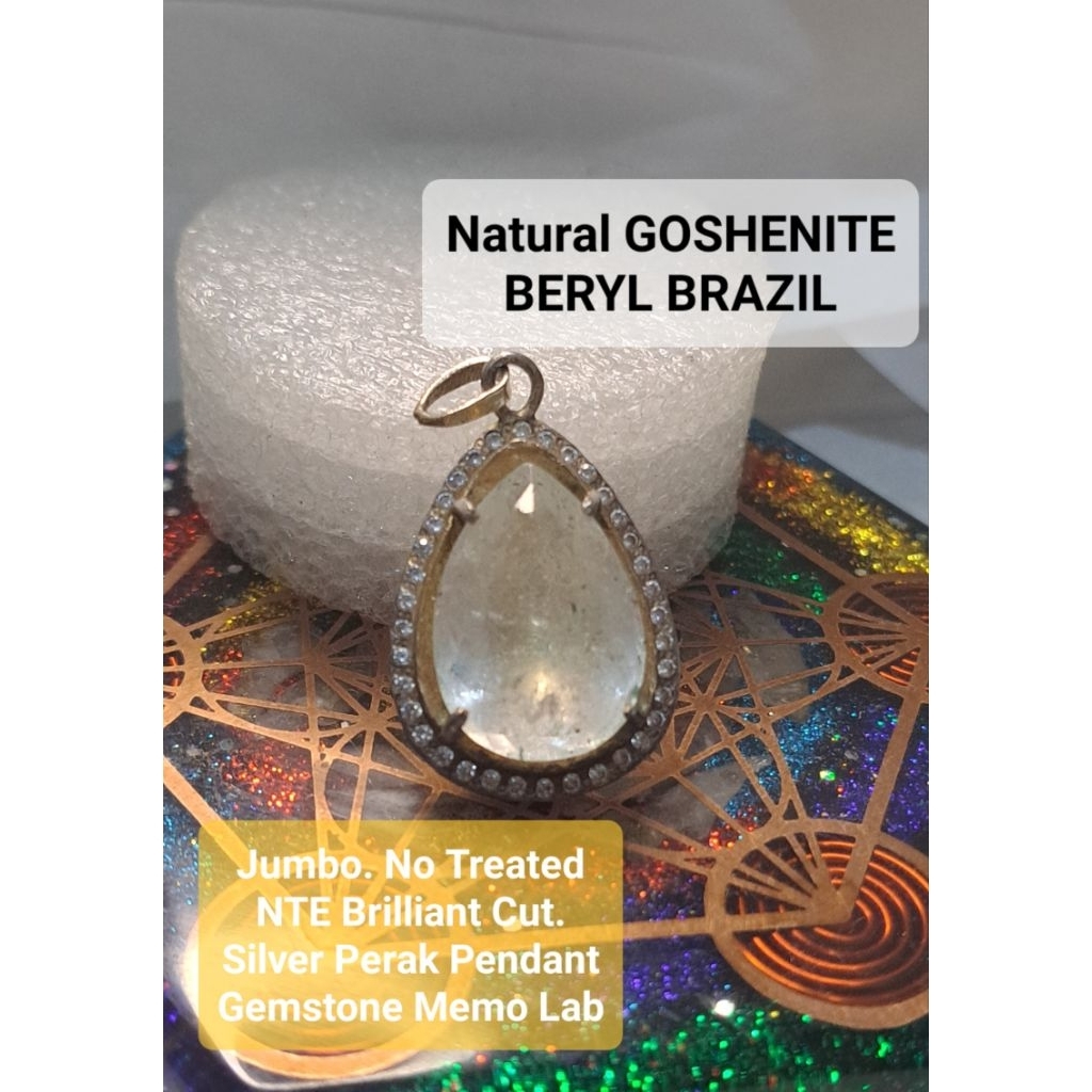 Silver Pendant Natural GOSHENITE BERYL Brazil Jumbo NO Treated NTE + Gemstone MEMO Lab + Silver Pend