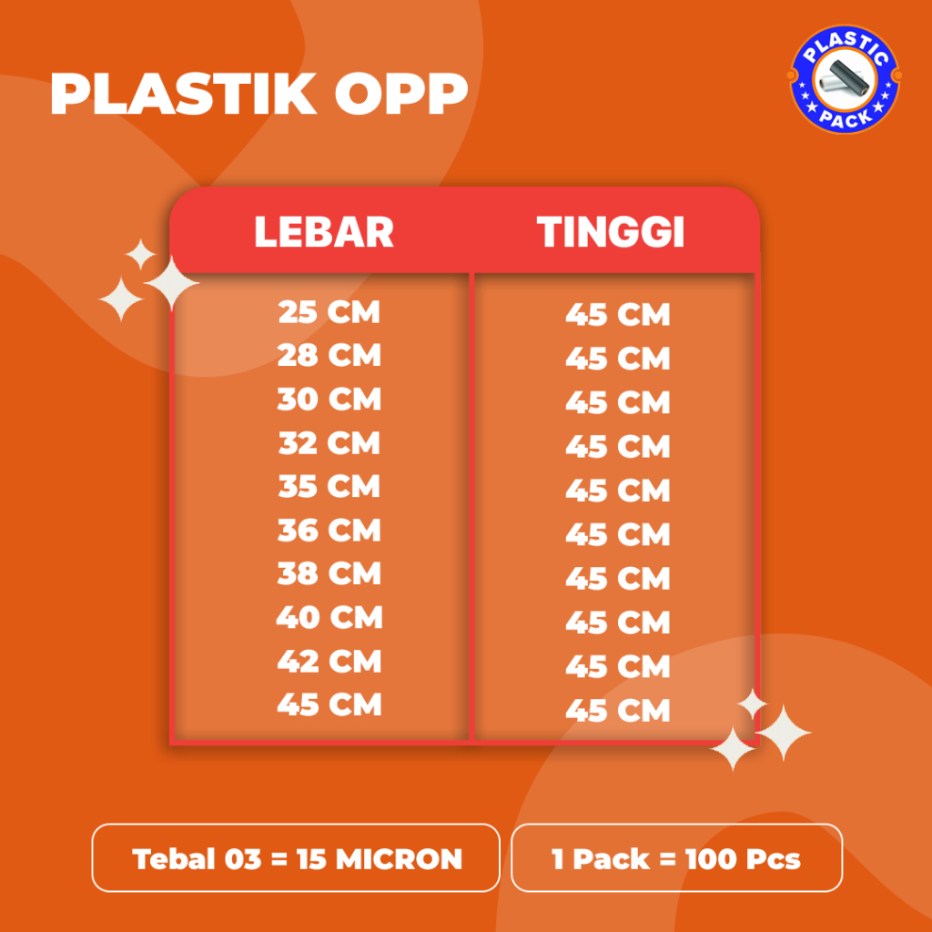 PLASTIK OPP || 25x45 - 45x45 || 23x50 - 50x50 || TEBAL 03 / 100 LEMBAR
