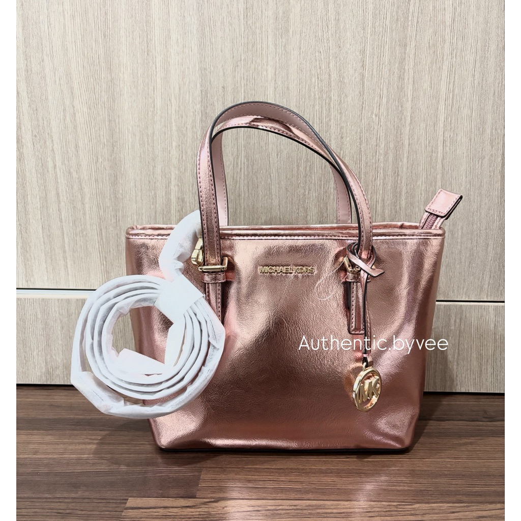 MK JET SET travel mini tote metallic pink
