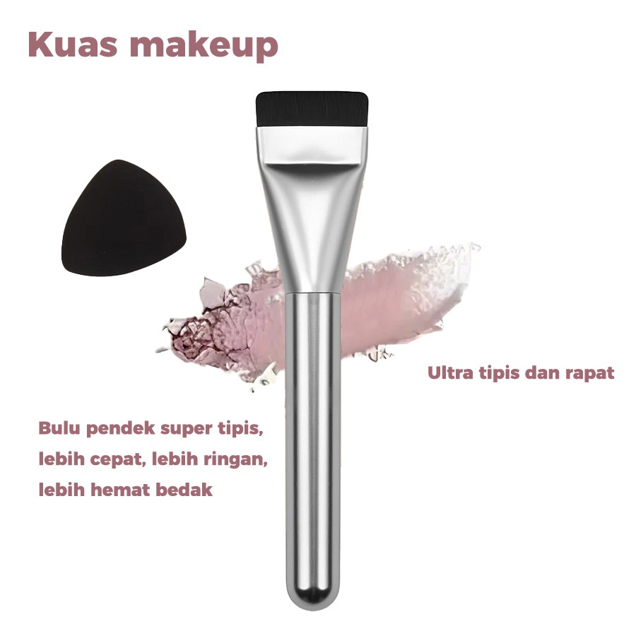 Kuas Alas Bedak Ultra Tipis + Air Cushion Segitiga Puff 2 Pcs Foundation Brush Makeup Set Lembut