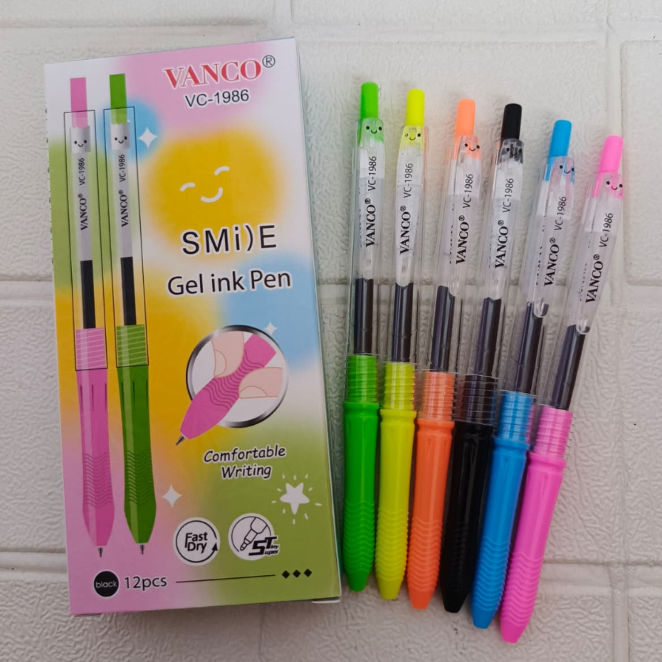 ( 1 Pack 12 Pcs ) Pulpen Gel Pen Klik 0.5MM / Gel Pen VANCO Smile VC-1986