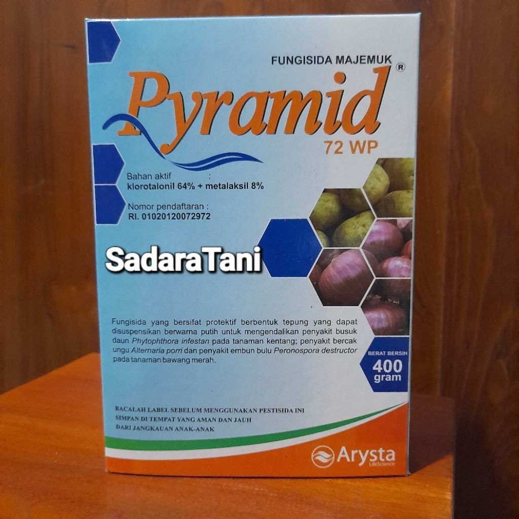 Fungisida Pyramid 72WP 400Gr Bahan aktif : Klorotalonil 64% + Metalaksil 8%
