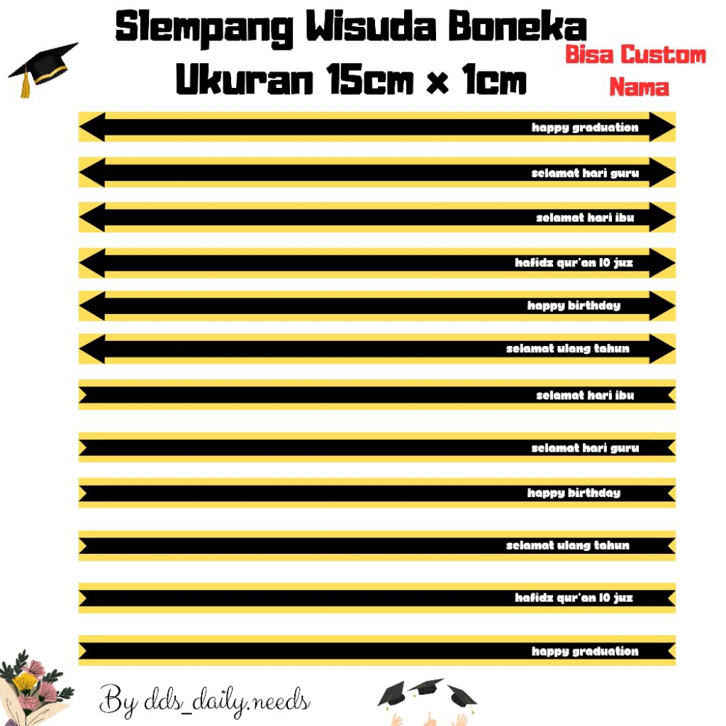 Selempang Wisuda Untuk Boneka Ukuran 15cm x 1cm Bisa Custom Nama/ Untuk Wisuda /Hari Ibu / Hari Guru