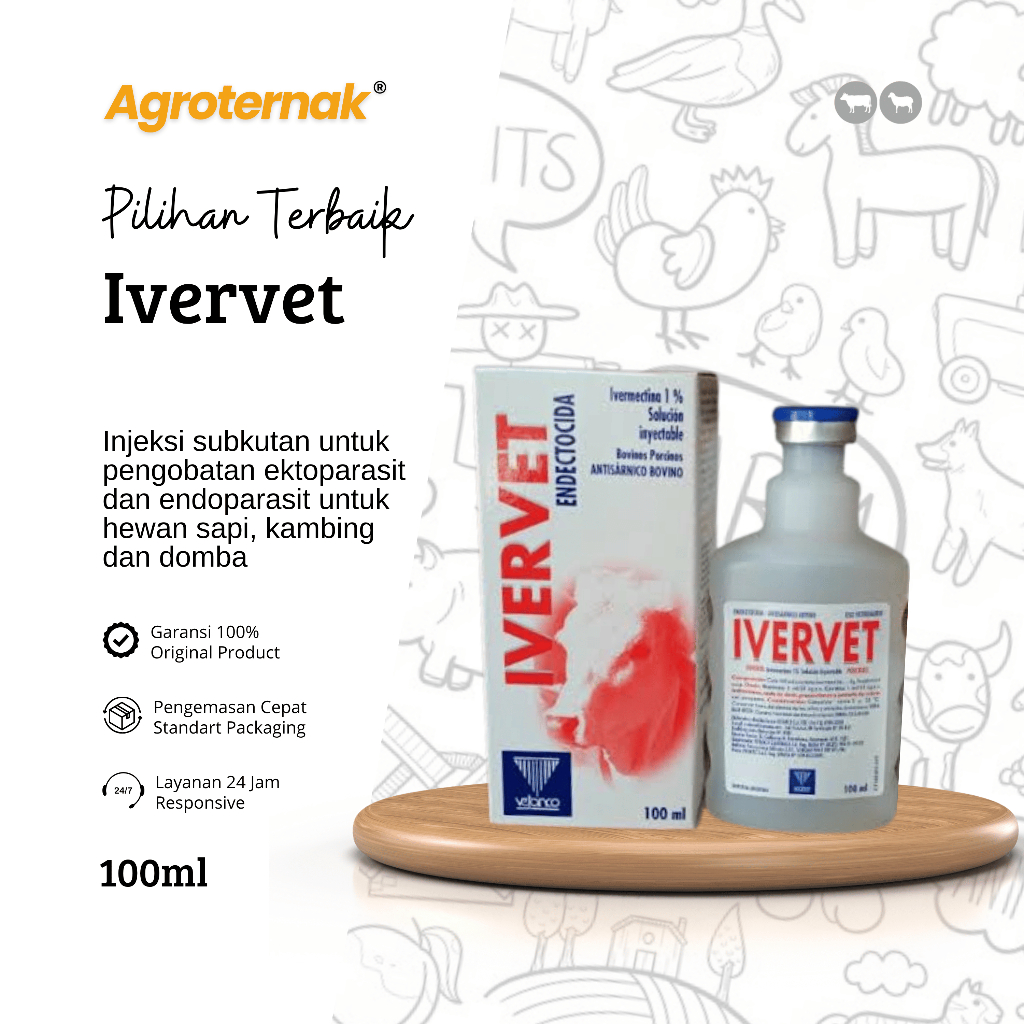 IVERVET Ivermectin Inj. 100ml Velanco Obat Gatal Gudik & Scabies Hewan Ternak Original