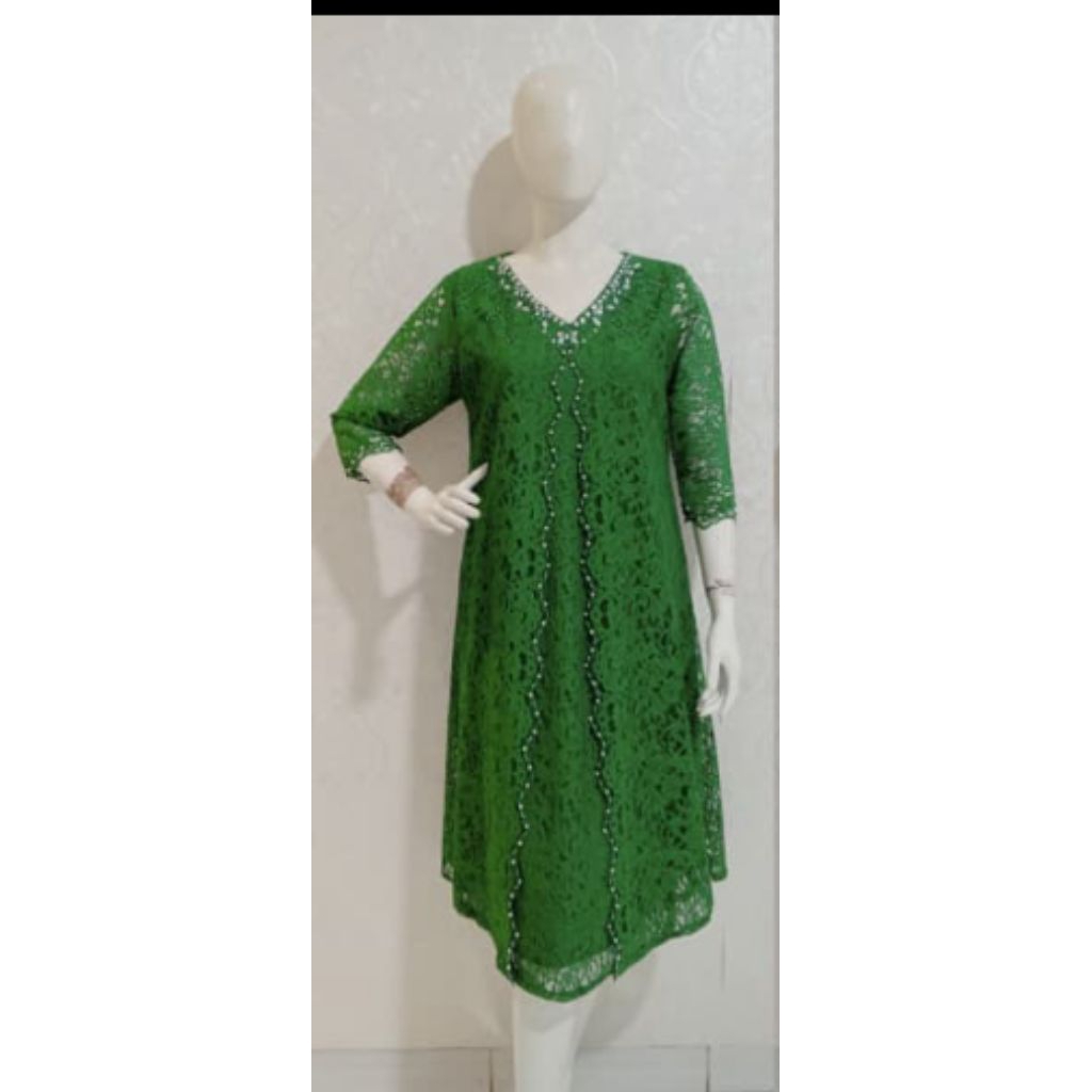 K8462 Dress pesta brukat kombinasi payet - Dress pesta brukat semi prancis - Dress brukat model oute