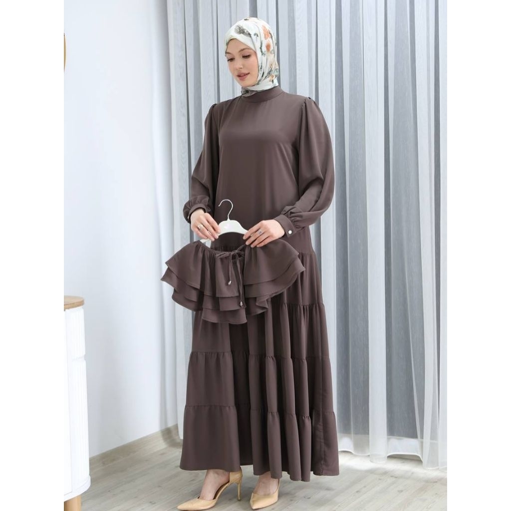Azahra set 2in1 dres+rompi Gamis casual polos Bahan Sabrina anti UV Gamis jumbo size M L XL XXL Gami
