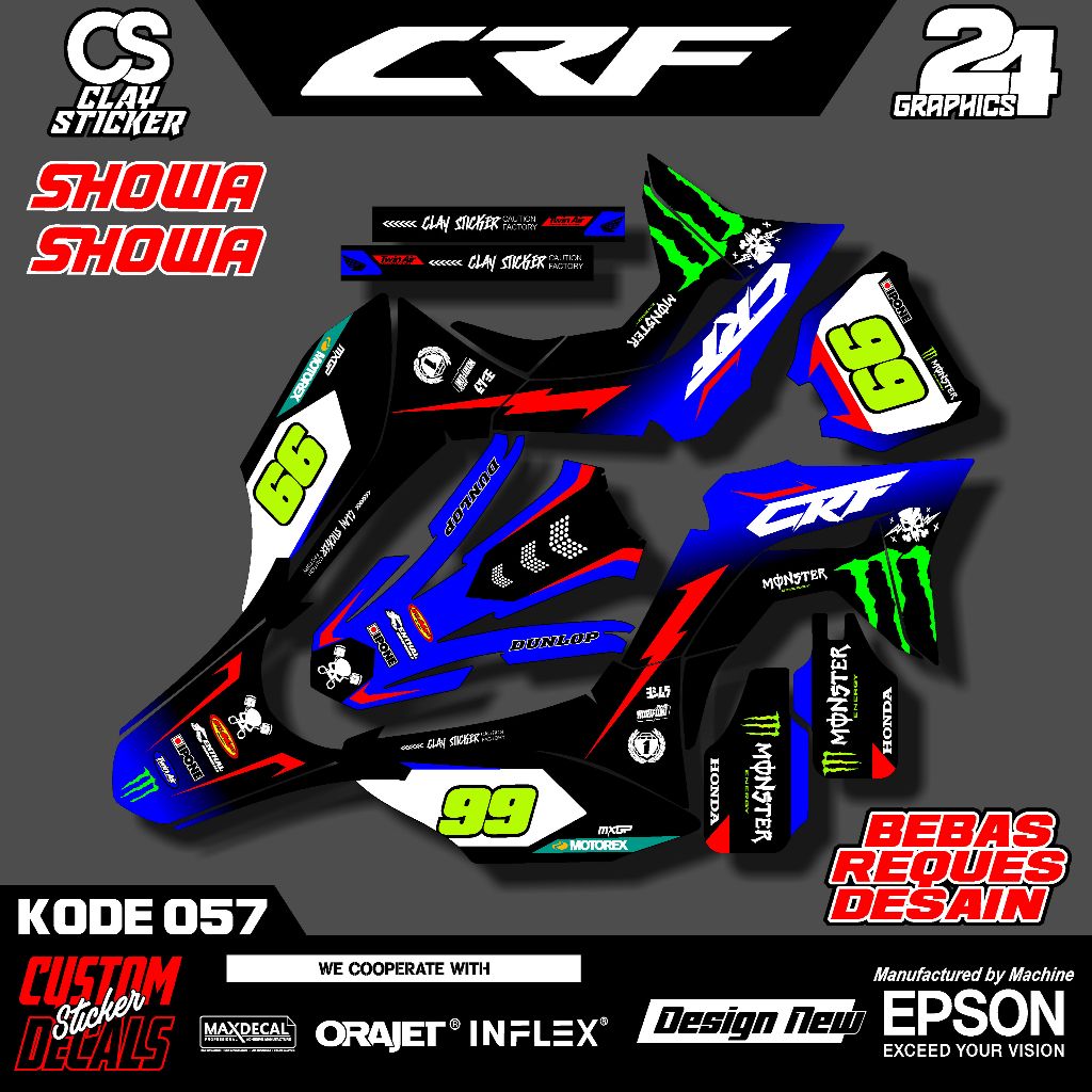 Decal Sticker Motor CRF 150L – Desain Monster Keren Terbaru – Bisa Custom Kode 057