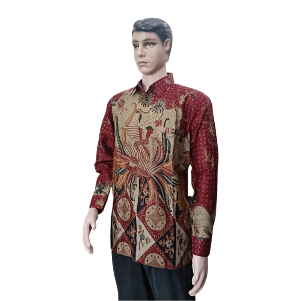 Kemeja Batik Pria Katun Premium Merah Maroon (Furing)