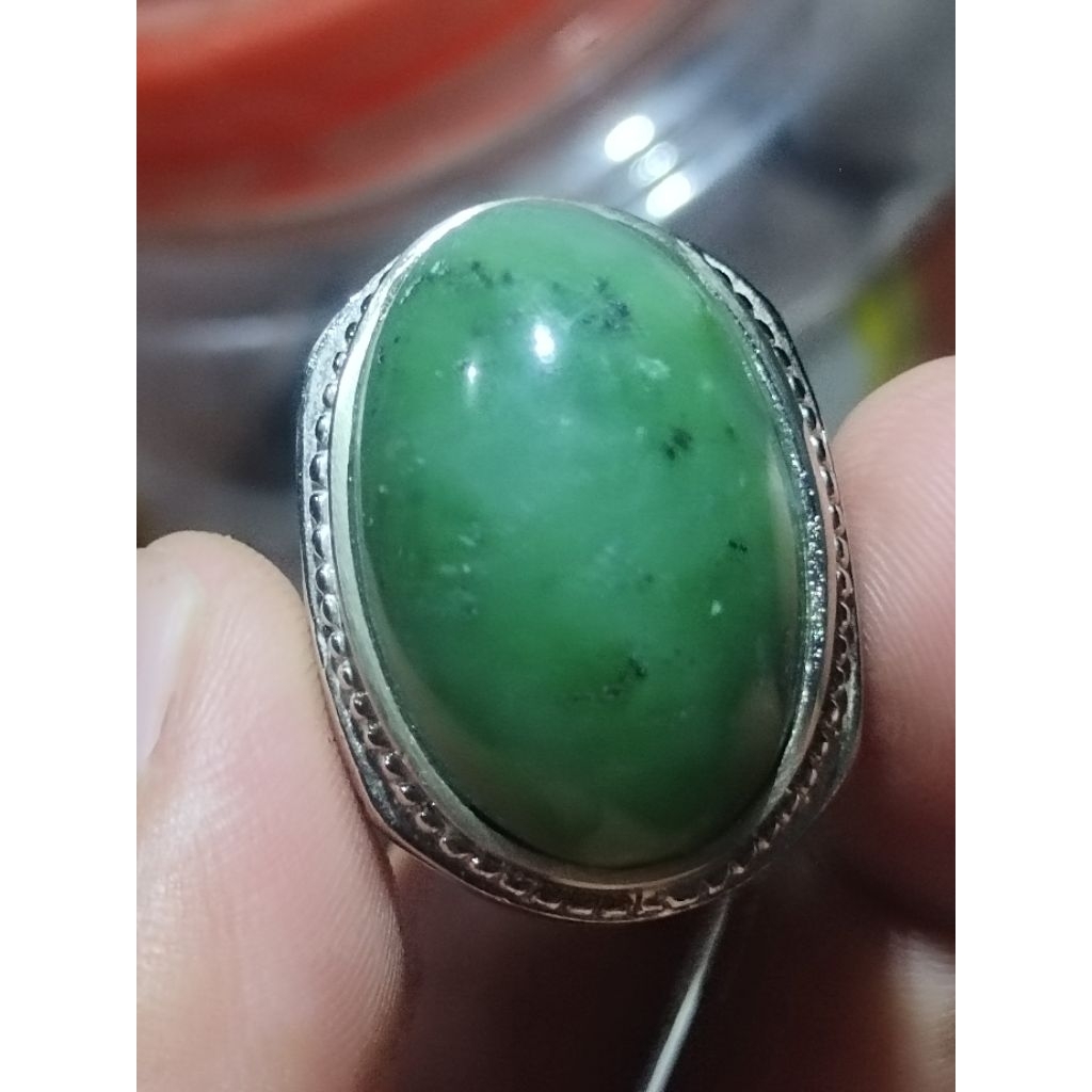 batu cincin giok nefrite hijau tembus plong mumbul