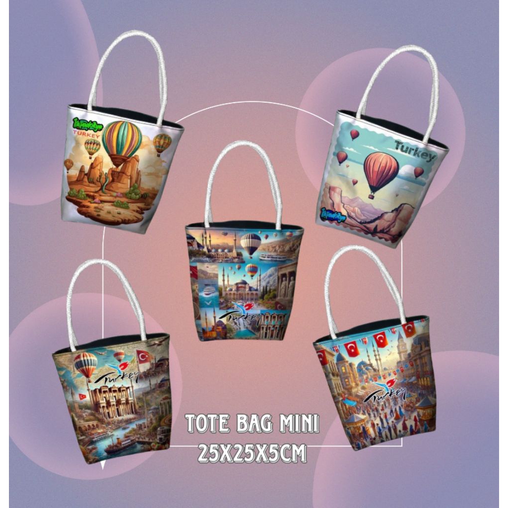tote bag - tali sumbu putih mini - motif turki - souvenir