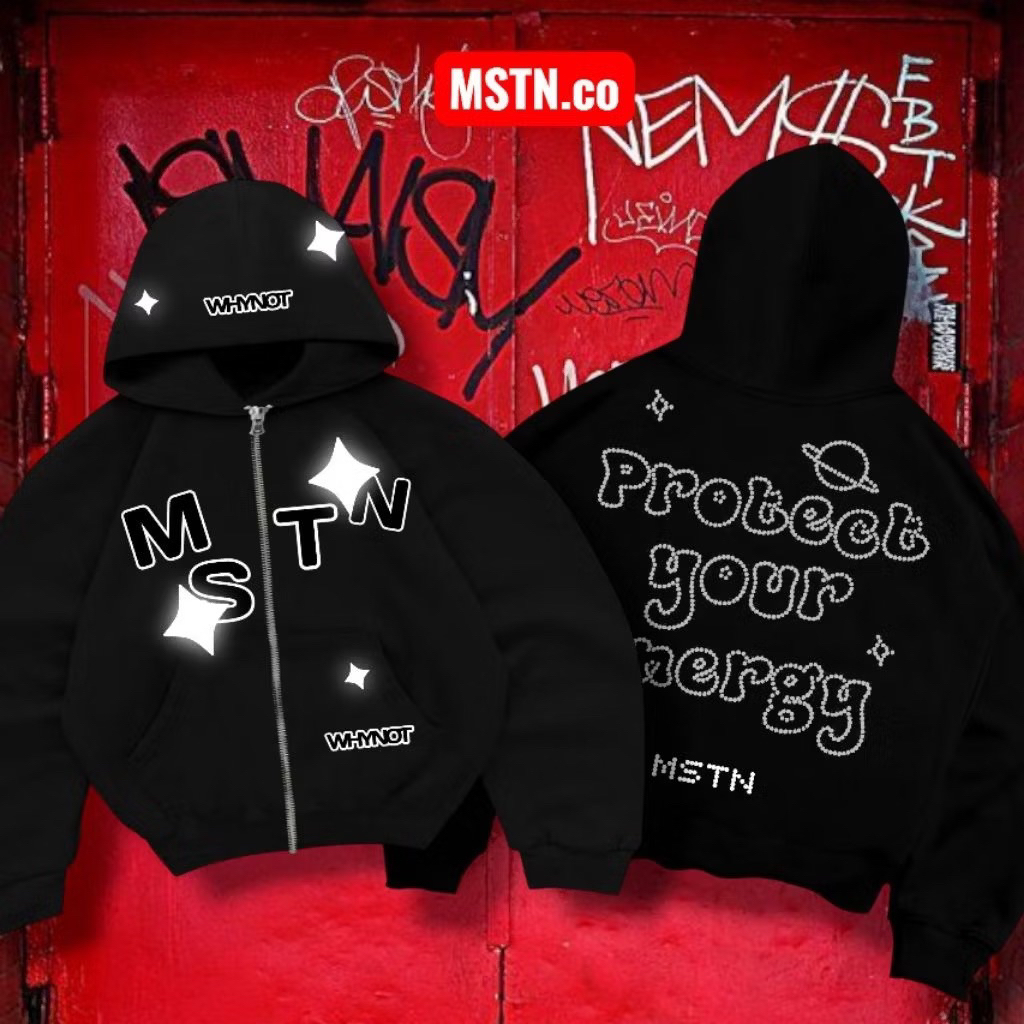 MSTN•SABLON MENYALA/REFLEKTIF | ZIIP HOODIE BOXY OVERSIZE BLACK WHYNOT