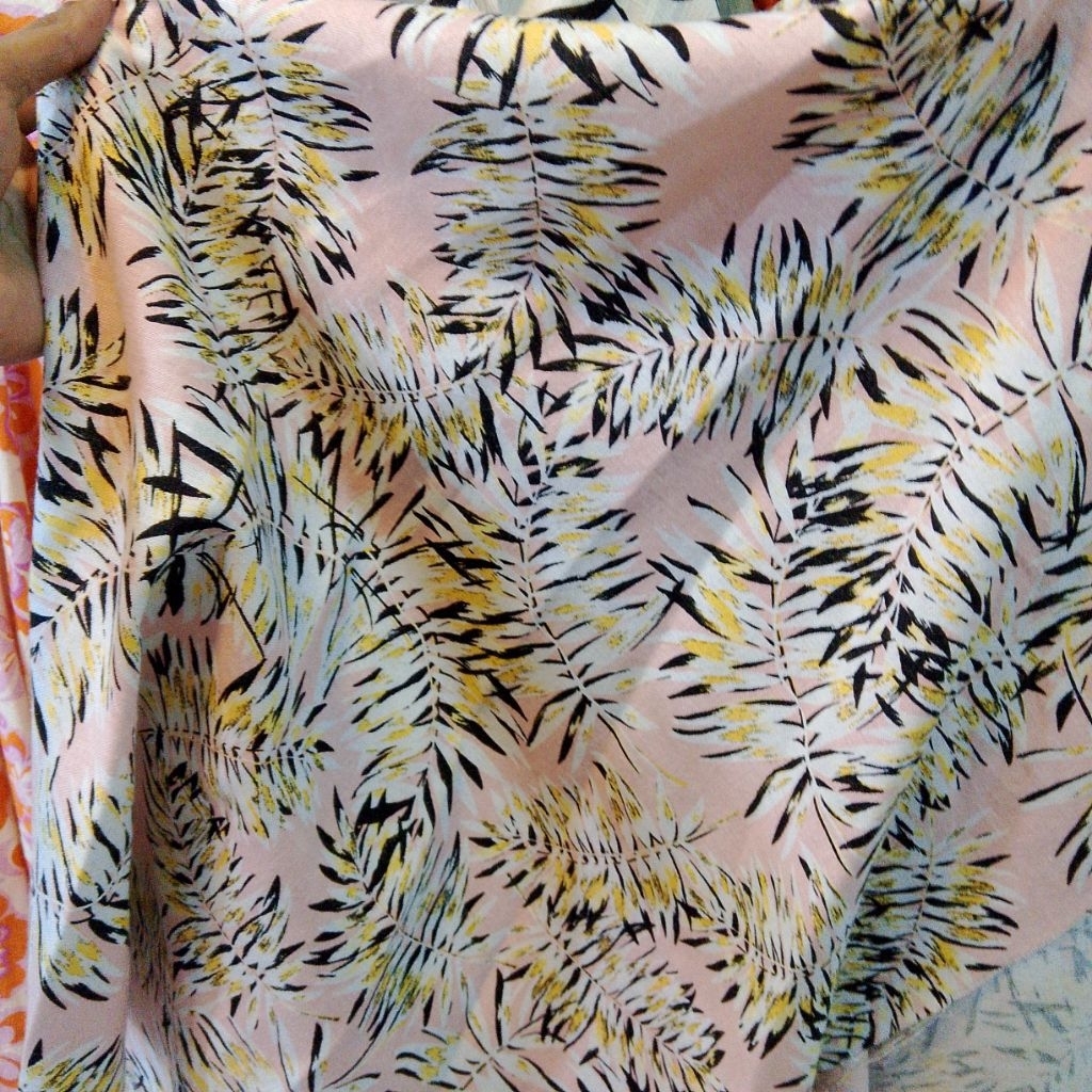 Kain Katun Linen Motif Daun Kelapa – Bahan Jahit Adem Lembut Untuk Dress, Kemeja, Gorden & Dekorasi