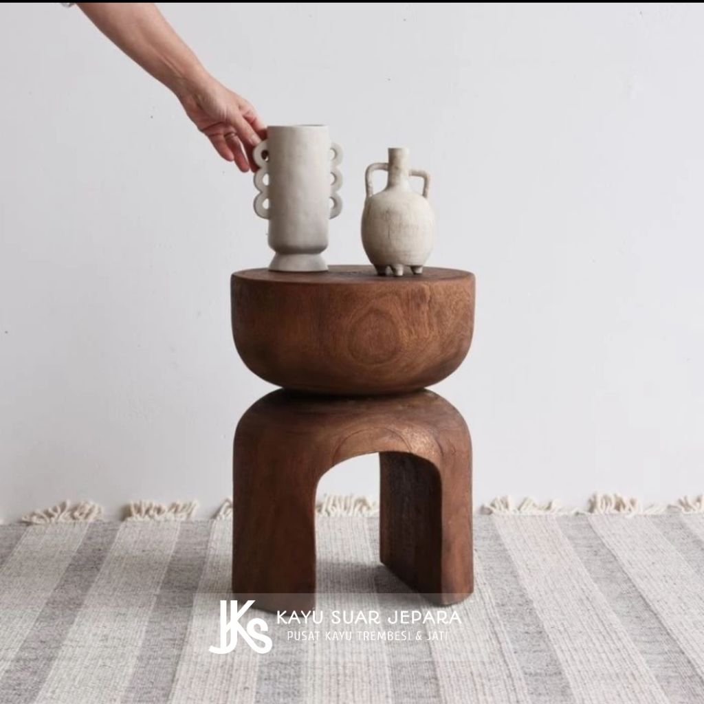 STOOL SIDE TABLE STOOL NATURAL WOOD KAYU TREMBESI UTUH SOLID