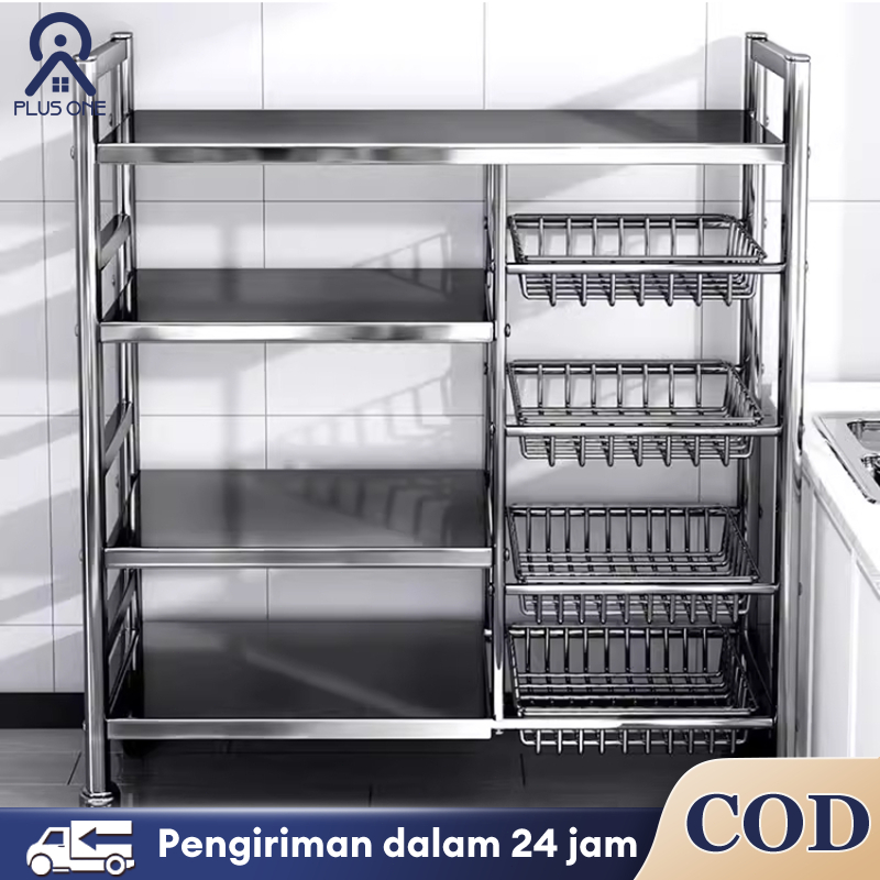 [304] Rak Dapur Microwave Stainless Steel Rak Dapur 5 Susun Minimalis Rak Oven Microwave Rak Susun D