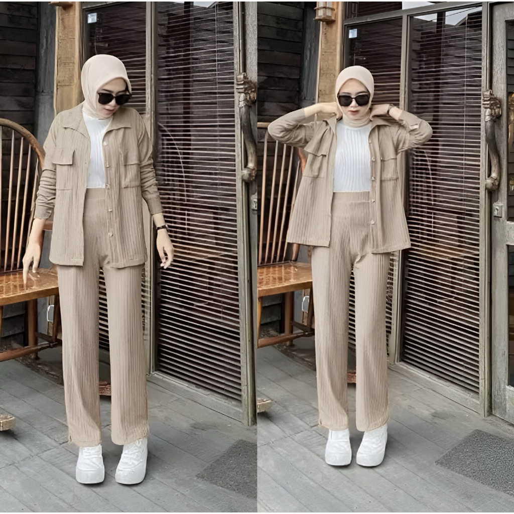 One Set Outer Pants Knit Karina Set Long knit / Setelan Baju Wanita Kekinian Crop dan Celana Kulot P
