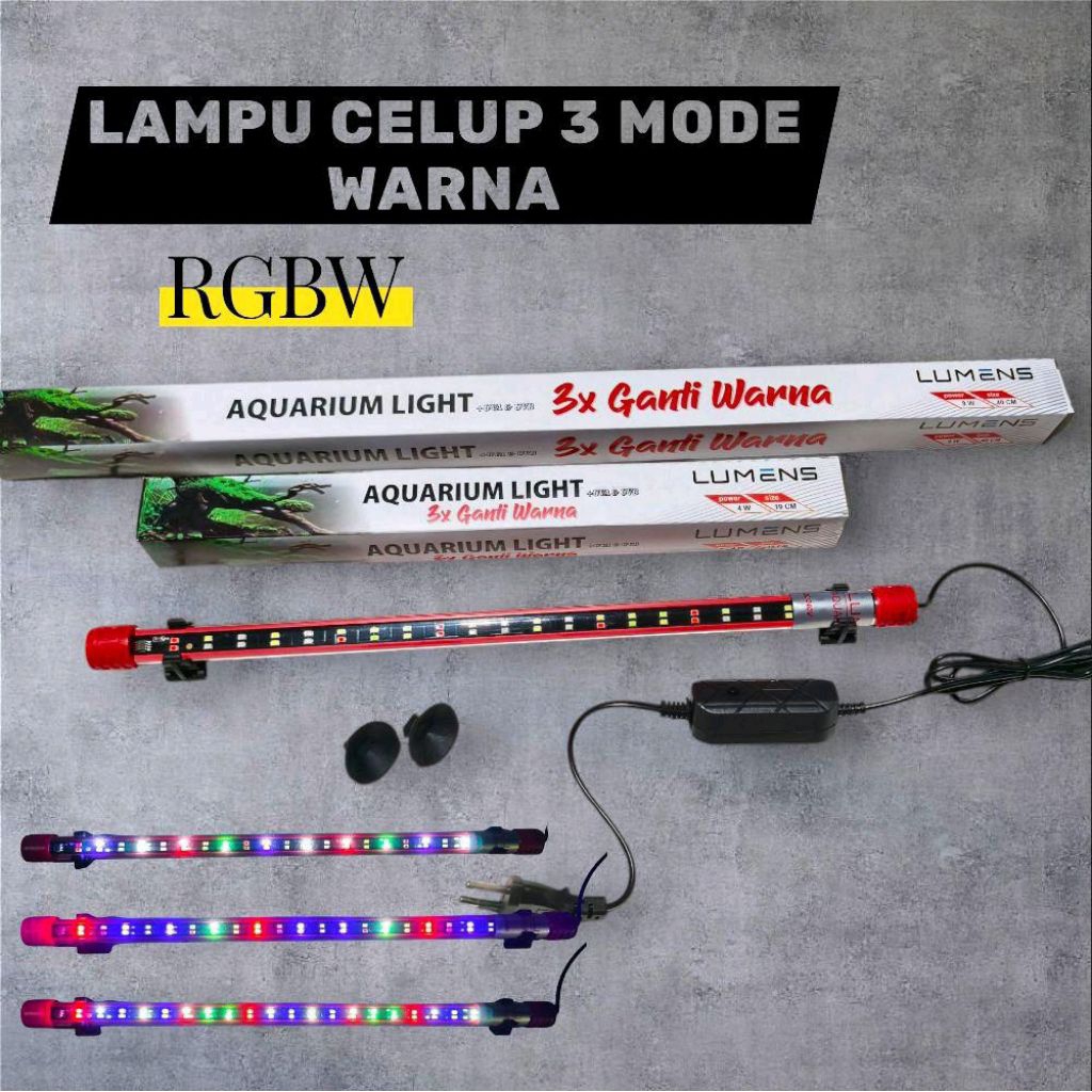 PROMO LAMPU AQUARIUM 3 MODE WARNA RGBW LUMENS MURAH