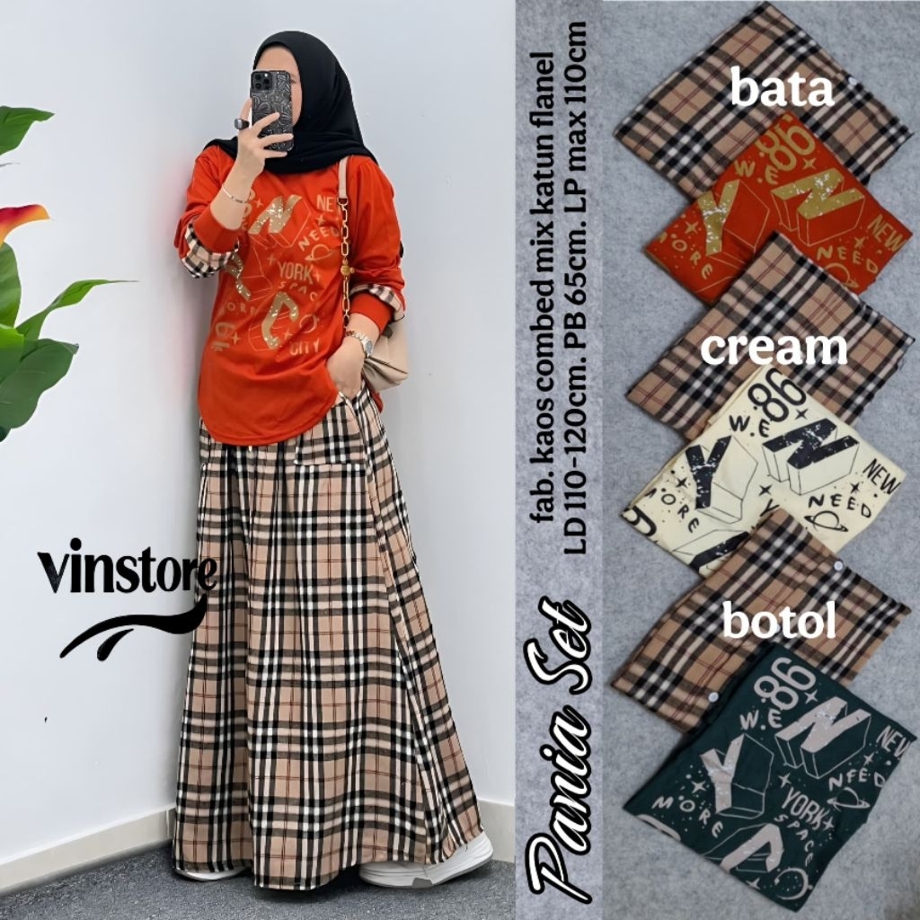 Vinstore - Pania Set Rok Wanita • Kaos Combed Mix Katun Flanel