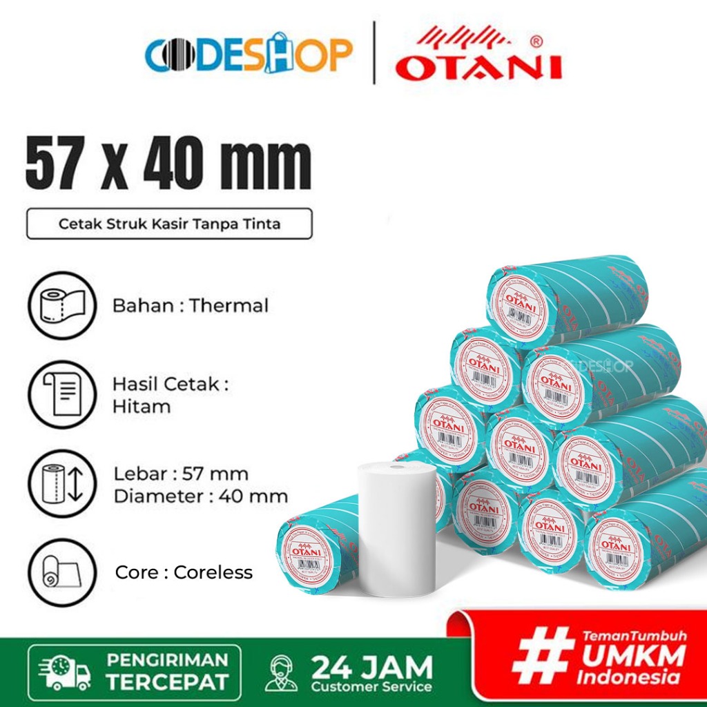 

Kertas Thermal OTANI 57 X 40 MM Struk Kasir Paper Roll HITAM