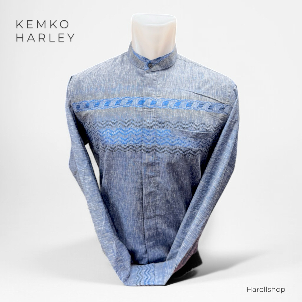 Kemko Harley Pria Lengan Panjang – Biru Denim – Baju Koko Modern – Banyak Varian Warna