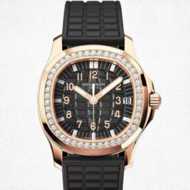 JAM TANGAN WANITA PATEK AQUANAUT WANITA DIAMOND RUBBER BLACK ROSEGOLD 32mm AUTOMATIC SWISS CLONE #Ja
