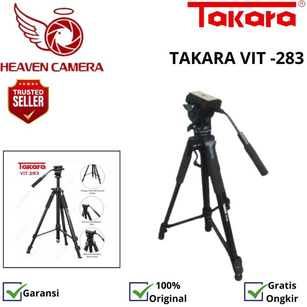 Takara VIT-283 Fluid Head Video Tripod untuk kamera camcorder DSLR HP