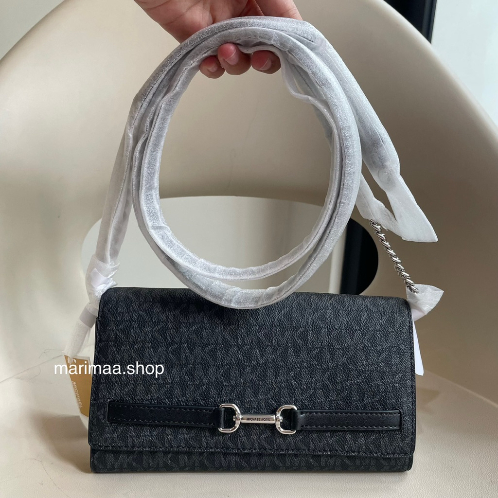 Tas mk carson wallet on chain signature black crossbody bag