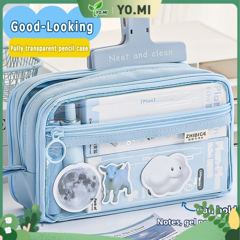 Tas Pensil Transparan Berkapasitas Besar untuk Perempuan, Siswa Sekolah Dasar, Tas Alat Tulis, Tas P