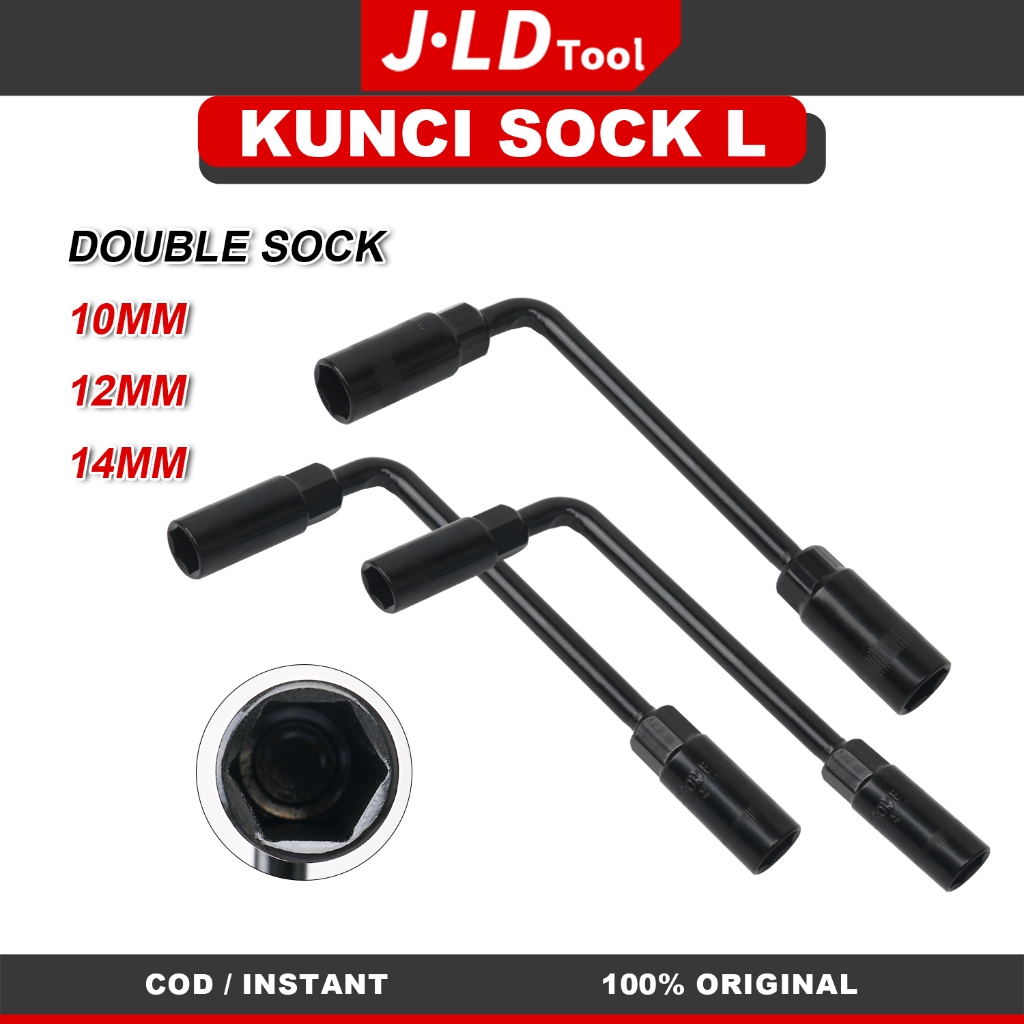 JLD Kunci Sok L Dua Ujung HEX 10mm 12mm 14mm kunci shock panjang Mur Roda Mobil & Motor