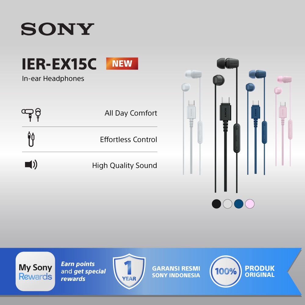 Sony IER-EX15C Earphone USB Type-C Original | In-Ear Headset Mic & Remote Volume | Suara Jernih, Rin