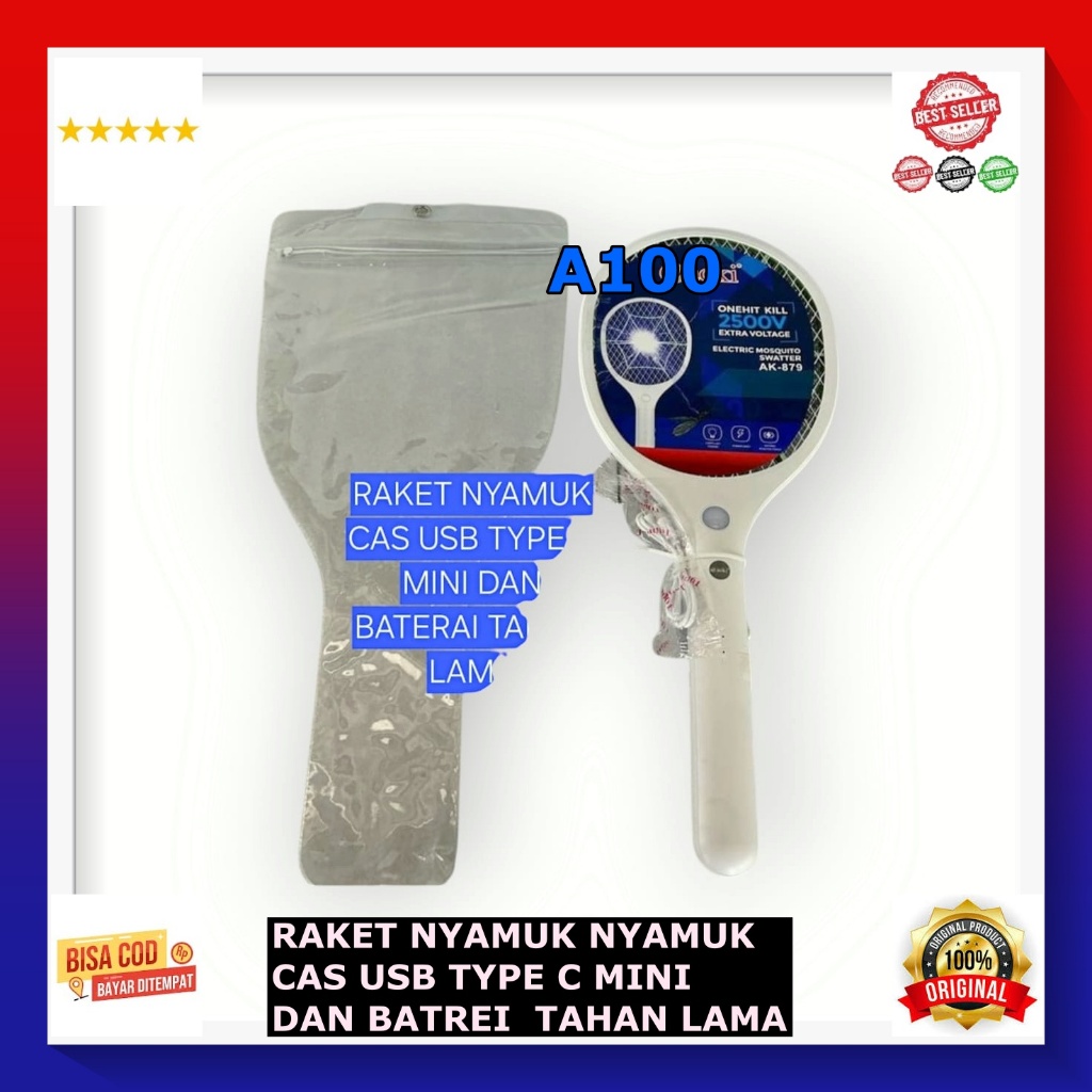 A100 Raket nyamuk USB TYPE TIPE C INPUT CAS CASAN LAMPU SENTER Aoki 100% ori membasmi basmi serangga
