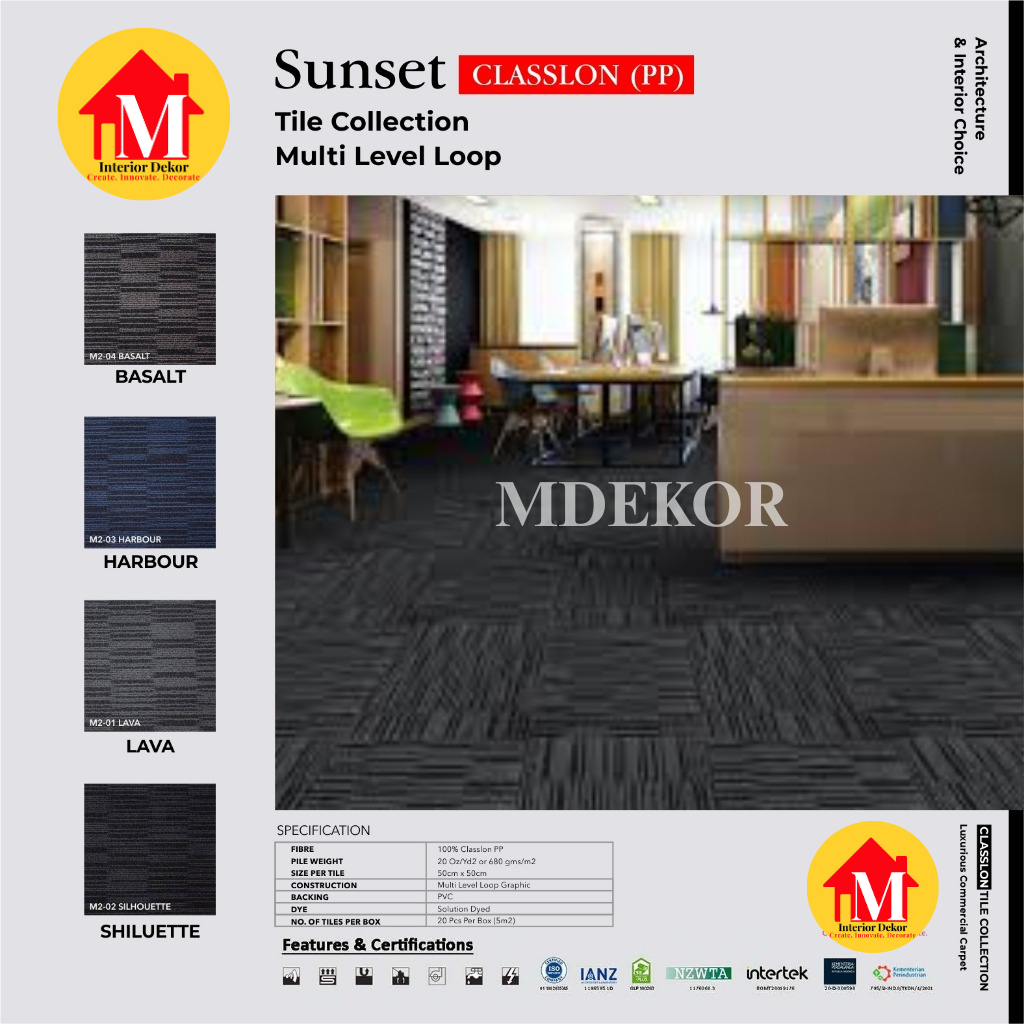 MDEKOR - Karpet Tile Sunset | Karpet Kantor Isi 20 Pcs Per Box | Harga Adalah Per Box