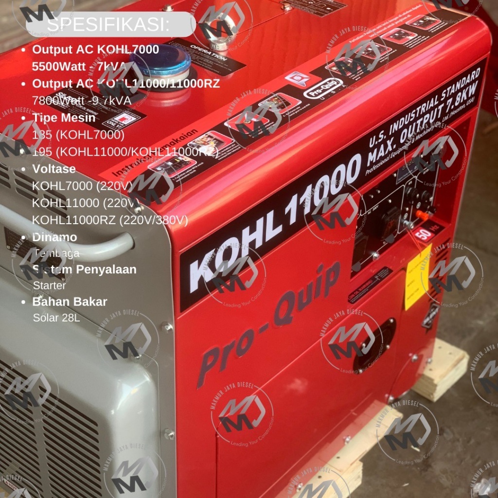 Genset Silent Pro-Quip USA KOHL7000 / KOHL11000 / KOHL11000RZ - 5500/7800 Watt