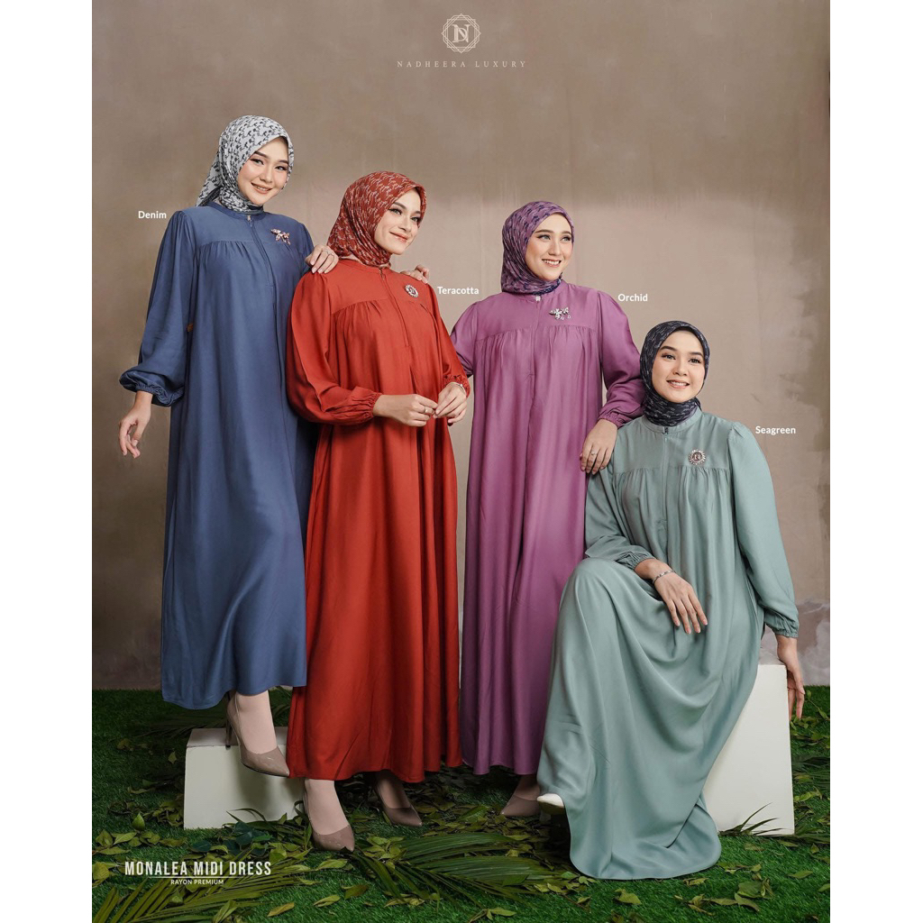 READY✅MONALEA MIDI DRESS NADHEERA LUXURY //NADHEERA DRESS RAYON //NADHEERAORI #GAMIS ND//GAMIS NADHE