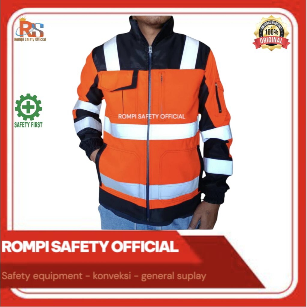 CUSTOM JACKET SAFETY BAHAN TASLAN WATERPROOF SCHOTLITE 3M