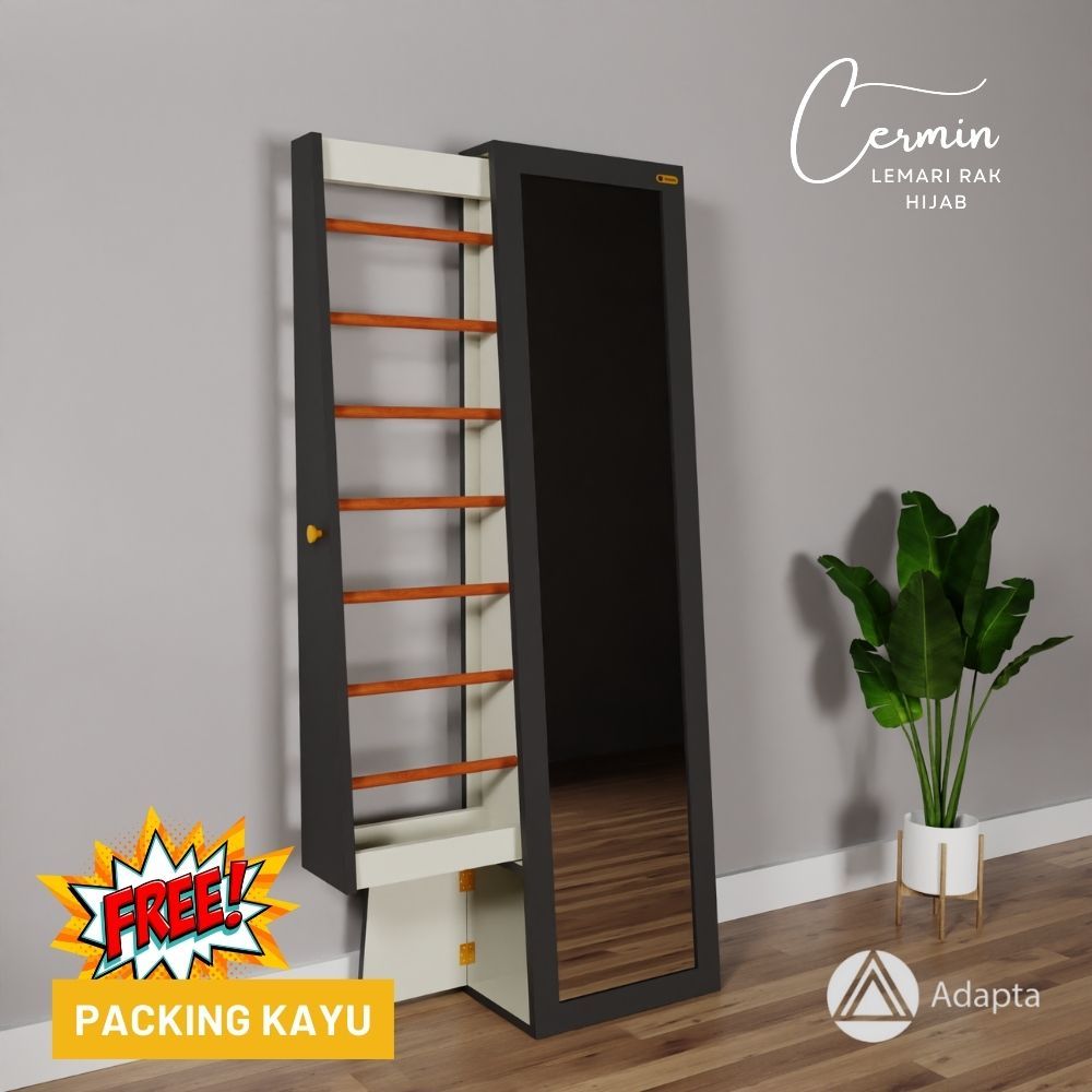 Adapta-Standing Mirror Full Body+Rak Hijab pintu Sliding Full Body-Lemari Cermin Multifungsi- MIRA-A