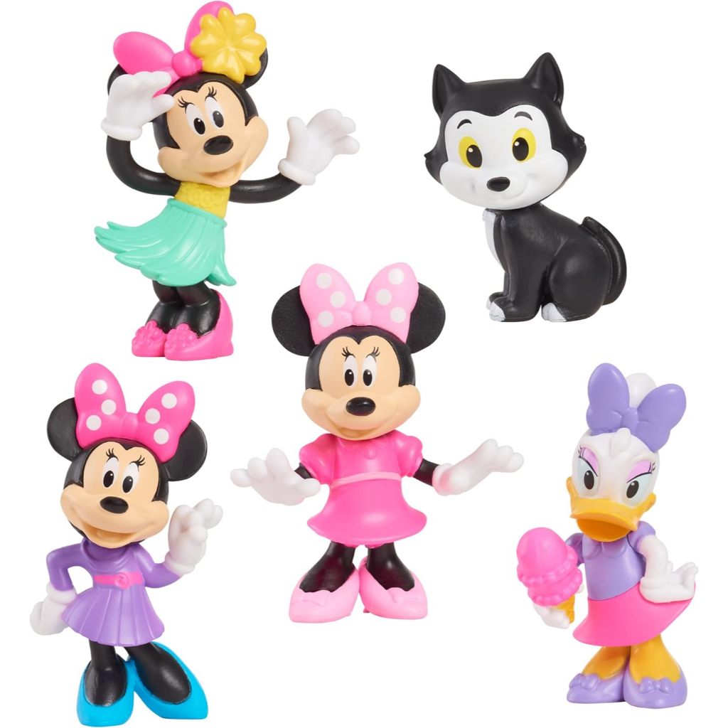 READY PAKET 5 FIGUR MINI JUST PLAY DISNEY JUNIOR MINNIE MOUSE, TINGGI 1,75" HINGGA 2,75"; MAINAN