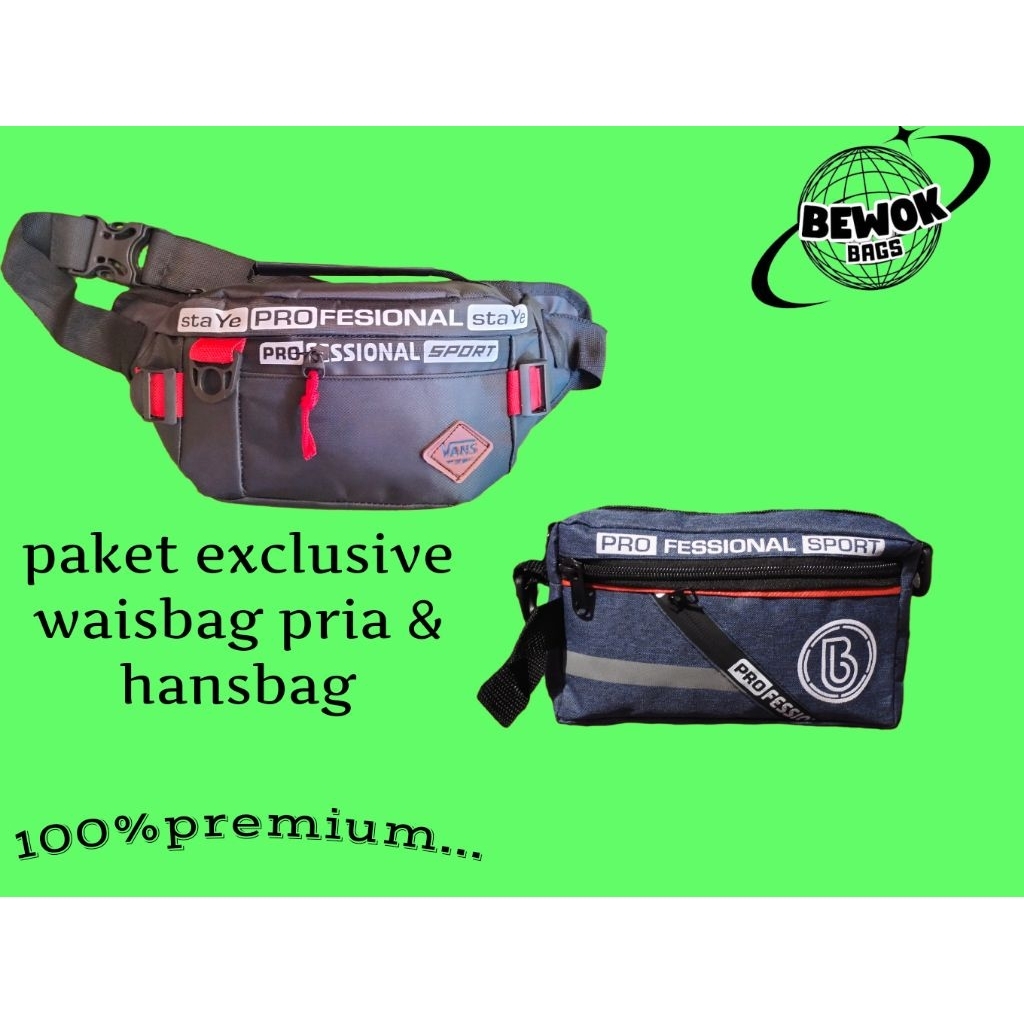 tas waisbag pria exclusive premium 1 wesbek + 1 nb selempang