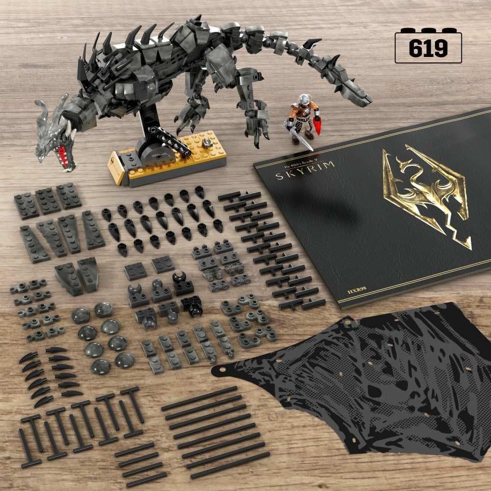 DISKON MEGA SKYRIM ACTION FIGURES BUILDING TOYS, ALDUIN THE WORLD EATER WITH 619 PIECES, WITH 1