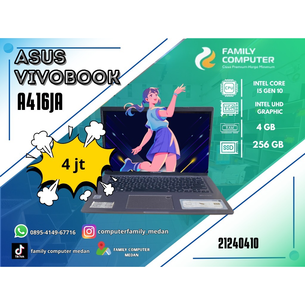 ASUS VIVOBOOK A416JA | INTEL CORE I5 GEN 10 | INTEL UHD GRAPHIC | 4GB | 256GB
