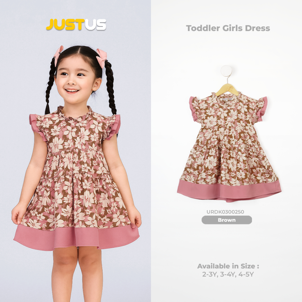 JUST US - Dress Anak Perempuan 3–5 Tahun – Gaun Bunga Cantik Warna Pink Motif Floral Katun Premium -