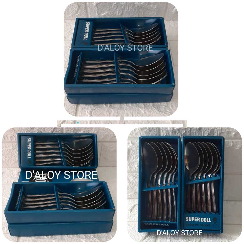 Sendok Makan Stainless Steel Super Doll Dessert Spoon isi 12 Lusin Tebal Set Anti Karat