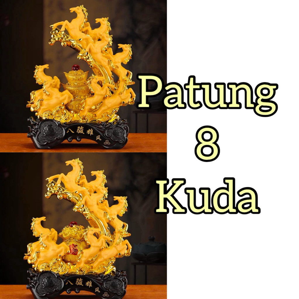 Patung 8 Kuda Berlari Hiasan Dekorasi Fengshui Warna Emas