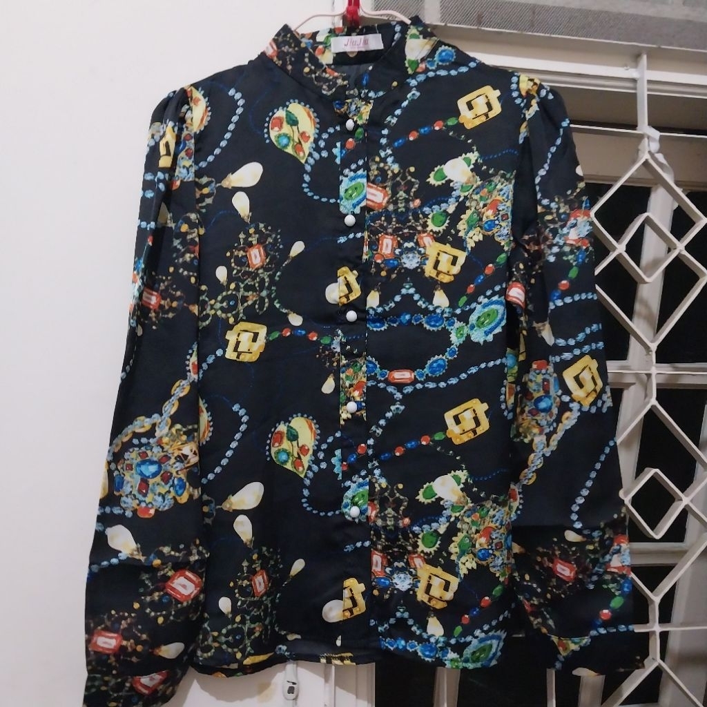 JIA JIA satin shirt kemeja jewelery chain print