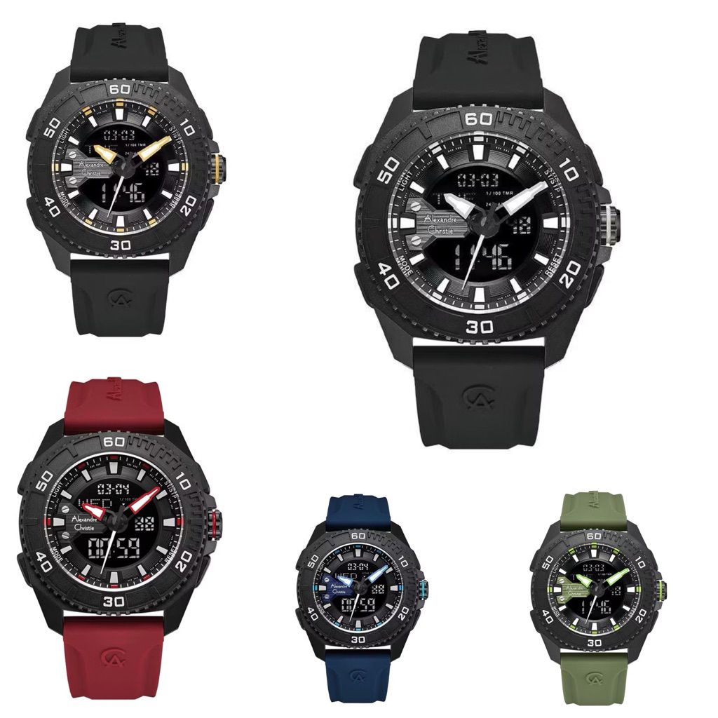 Jam Tangan Pria Alexandre Christie Digital Analog Dual AC 9502 AC9502 MH Rubber Original