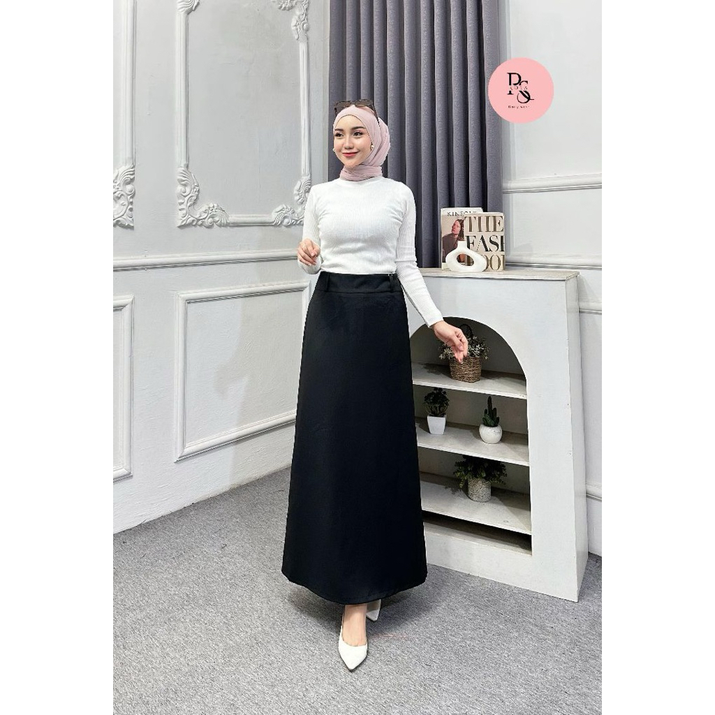 Rok Line A Premium Rok Panjang Wanita Kantor Casual Hitam Panjang Rok A Payung