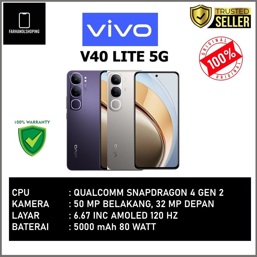 VIVO V40 LITE 5G RAM 12 GB ROM 512 GB QUALCOMM SNAPDRAGON 4 GEN 2 50 MP CAMERA 5000 MAH 80 WATT