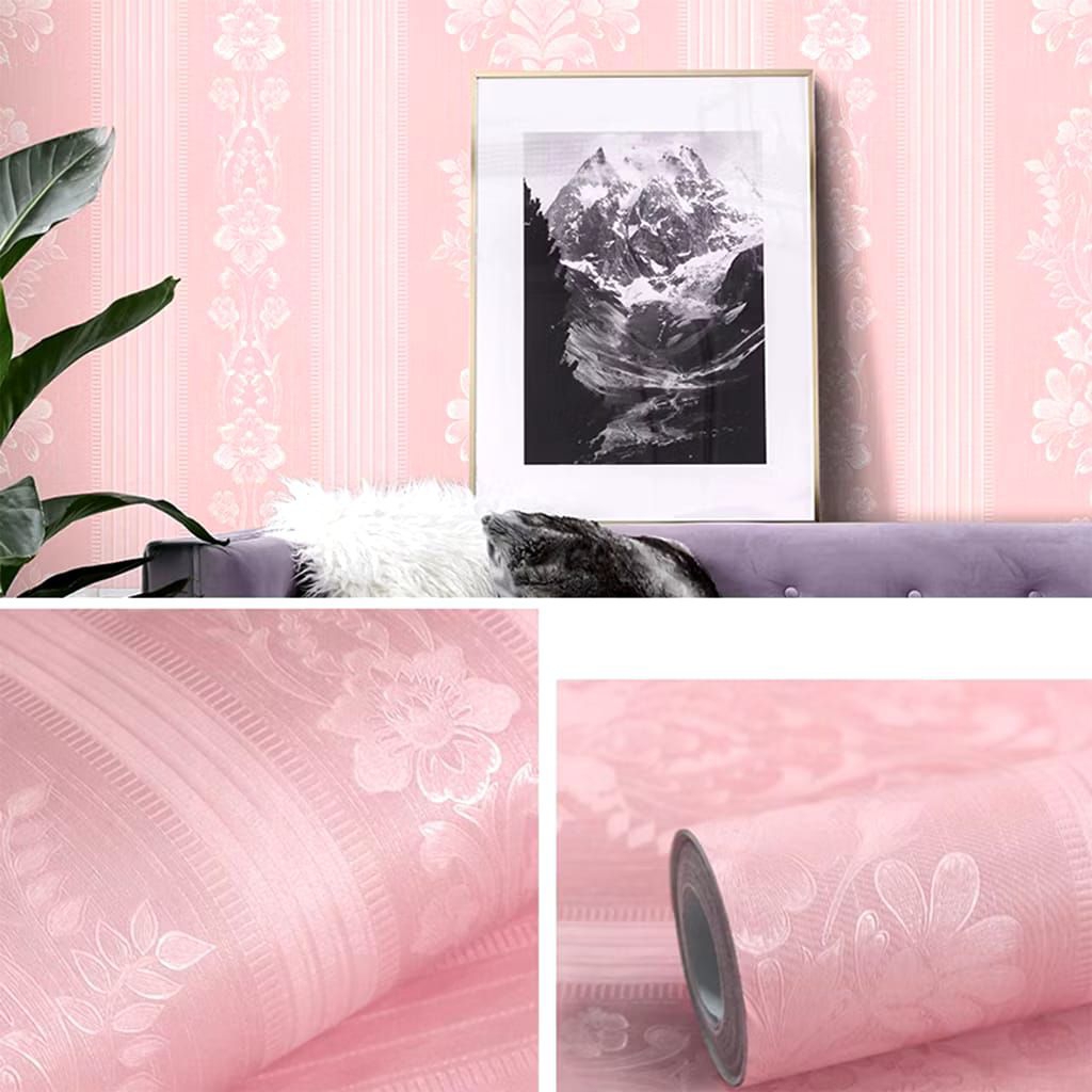 Wallpaper Dinding Motif Emboss Pink Garis Wallpaper Dinding Aesthetic Wallpaper Dinding Ruang Tamu W