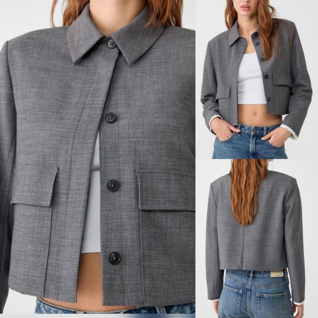 STRADIVARIUS JAKET BLAZER GRAY BARU ASLI ORIGINAL