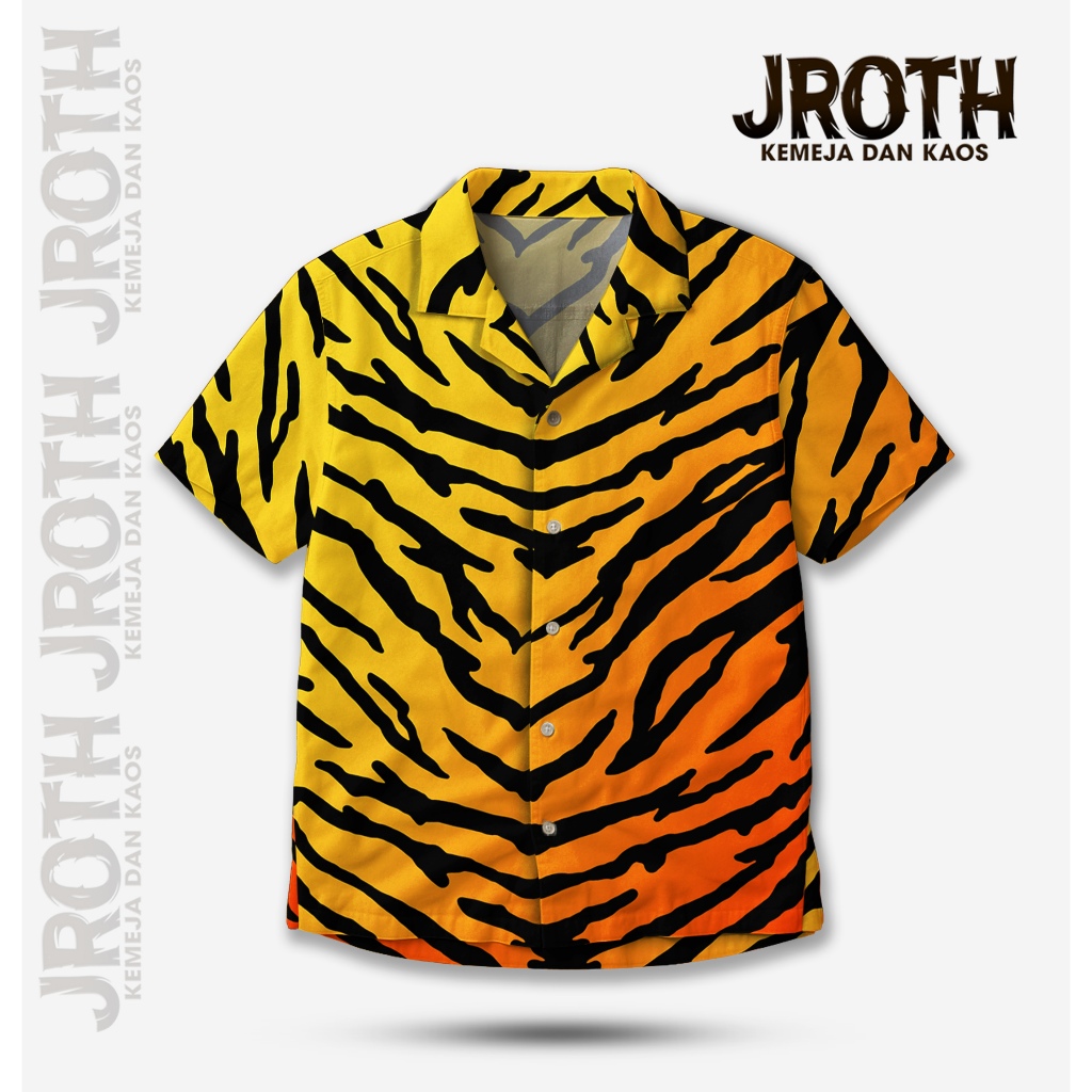 JROTH.WEAR Kemeja Loreng Macan Gradasi - Baju Pantai Pria Wanita Kuning Orange Adem | JT-19